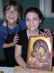 Kh. Susan with a student near completion of her icon