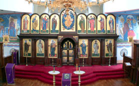 East wall in St Seraphim Cathedral, iconography by V. Grigorenko, 2000