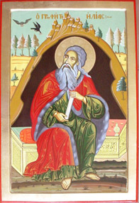 Prophet Elijah in the cave, hand-painted icon by Ustinian Tilov
